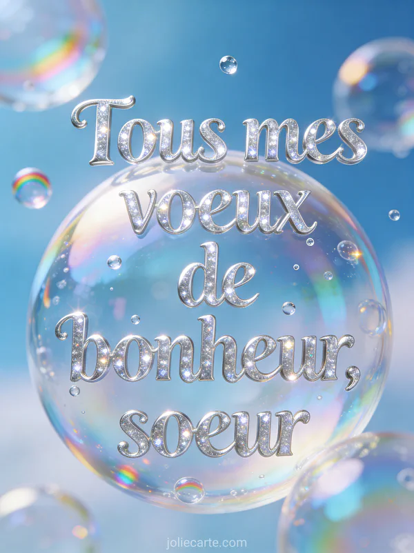 Bulles de savon géantes iridescentes avec reflets arc-en-ciel flottant dans un ciel bleu lumineux