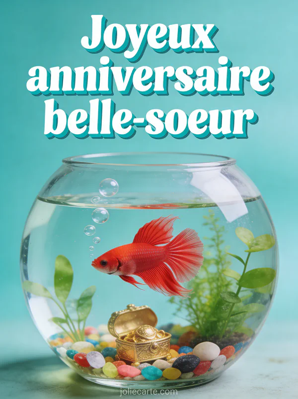 Poisson rouge aux nageoires voilées nageant dans un aquarium rond en verre avec bulles et cailloux colorés
