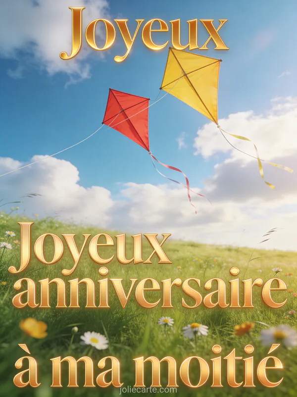 Deux cerfs-volants rouge et jaune volant dans un ciel bleu avec fils entrelacés au-dessus d'une prairie fleurie