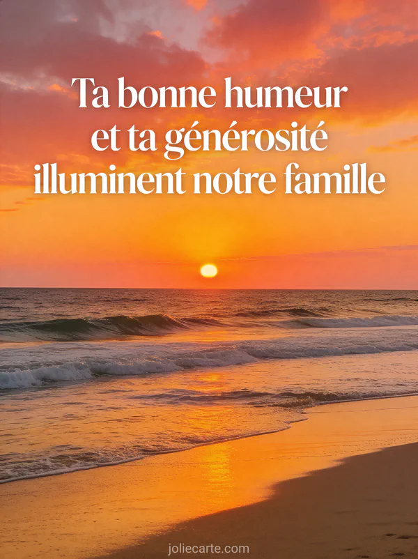 Coucher de soleil orange et rose sur la mer avec vagues douces et le texte d'anniversaire sincère