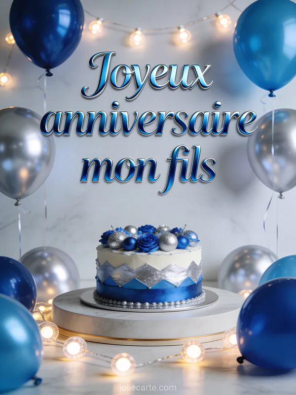 Illustration poétique de deux arbres sous un ciel étoilé avec lune dorée et texte anniversaire fils