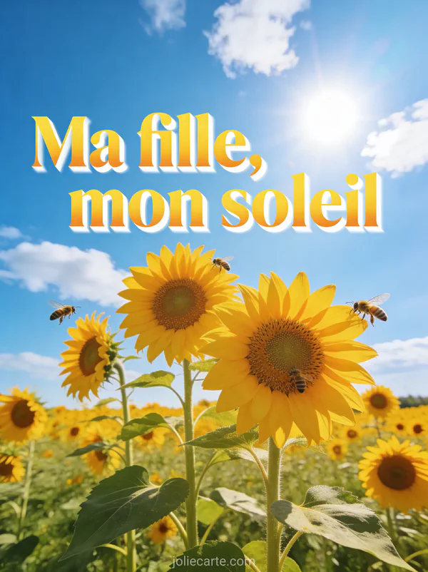 Champ de tournesols lumineux sous un ciel bleu avec abeilles butinant et soleil radieux style photoréaliste