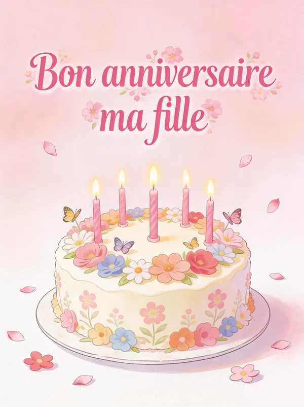 Champ de lavande en Provence sous ciel bleu avec le texte Ma fille je te souhaite tout le bonheur du monde