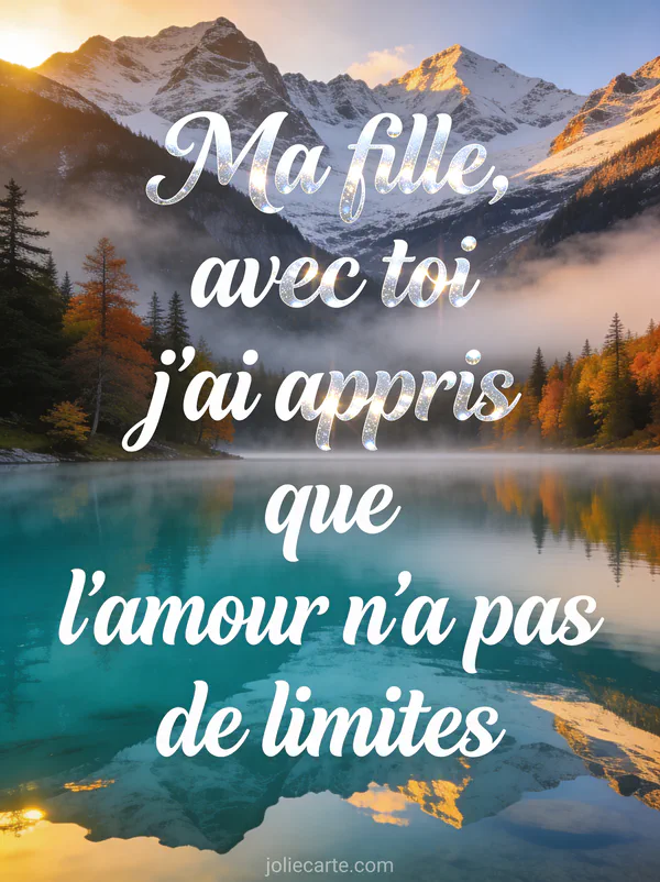 Lac de montagne aux eaux turquoise reflétant les montagnes enneigées avec brume et arbres automnaux au lever du jour