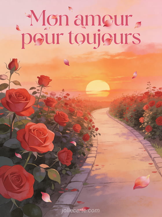 Livre ancien ouvert d'où s'échappent des centaines de petits cœurs lumineux en tourbillon avec étincelles dorées et pétales et le texte Je t'aime plus que les mots