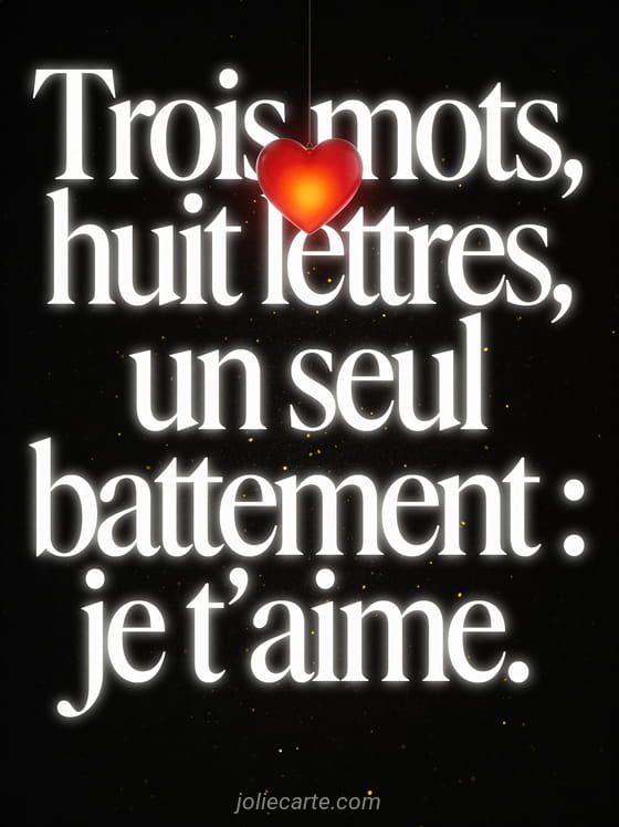 Cœur rouge lumineux suspendu sur fond noir profond parsemé de particules dorées style minimaliste