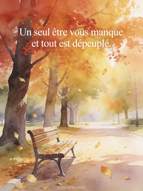 Banc vide dans un parc d'automne avec des feuilles dorées tombant doucement le long d'une allée d'arbres