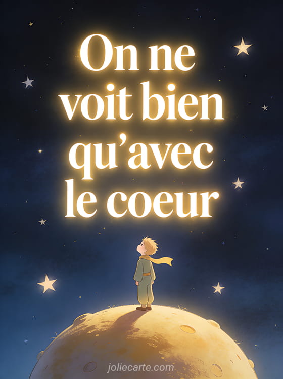 Illustration 3D d'un chaton roux endormi sur un coussin en forme de cœur avec le texte On ne voit bien qu'avec le cœur