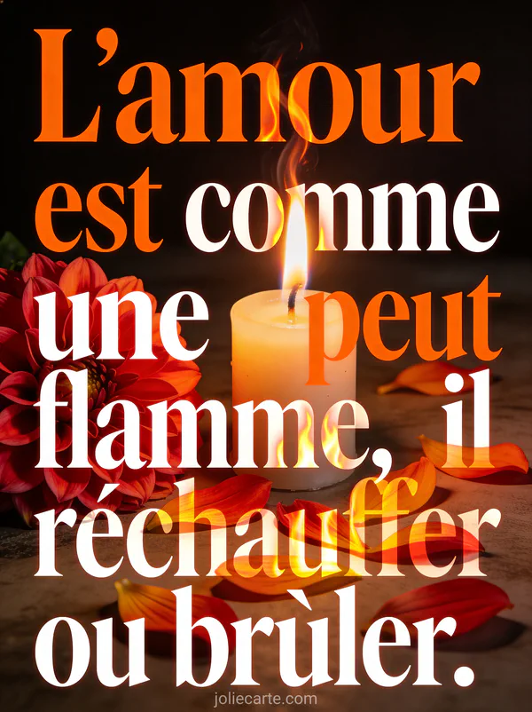 Flamme de bougie dansante dans l'obscurité avec reflets chauds sur des pétales de dahlia rouges et orangés