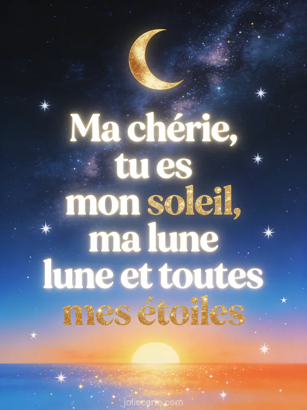 Ciel nocturne avec croissant de lune doré voie lactée et soleil couchant créant un dégradé cosmique