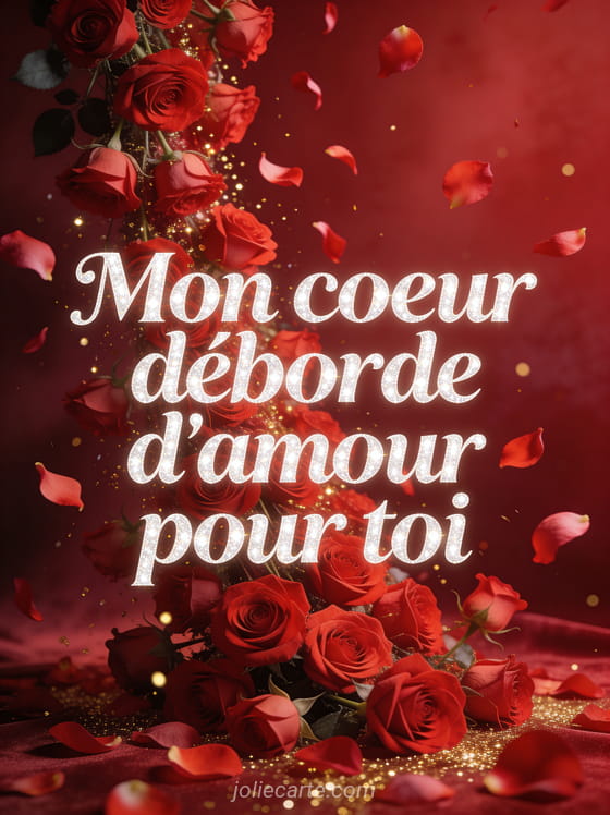 Cascade de roses rouges et roses tombant en pluie de pétales avec particules dorées scintillantes