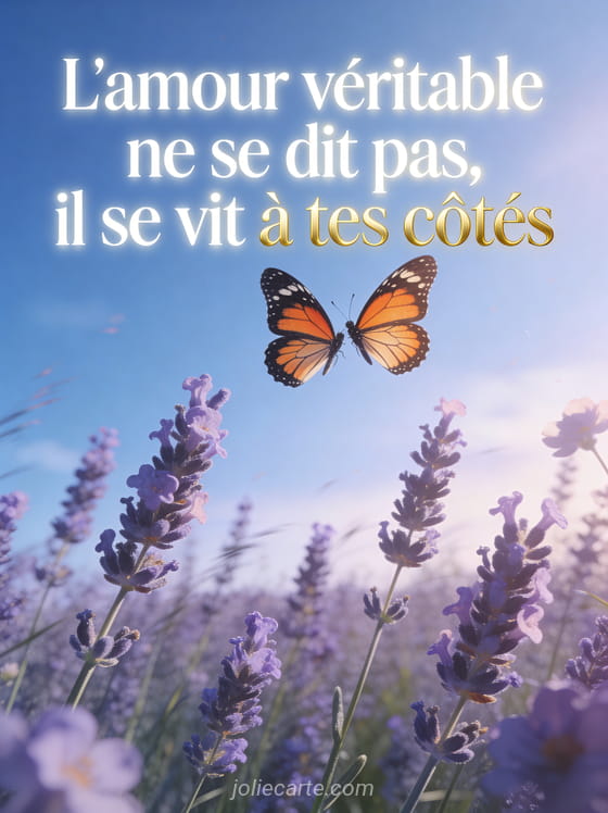 Deux papillons monarques volant ensemble au-dessus d'un champ de lavande en fleurs sous ciel bleu