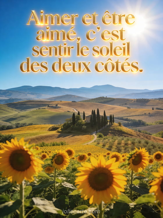 Collines toscanes avec cyprès sous un soleil radieux et champ de tournesols au premier plan