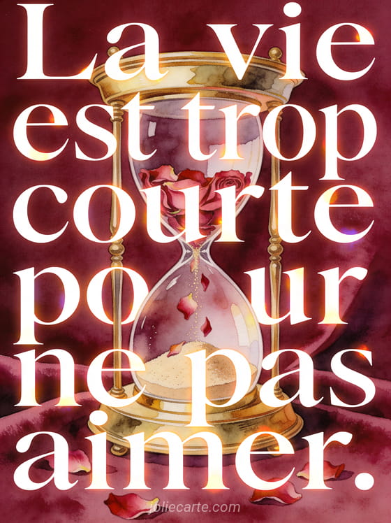 Sablier ancien doré avec des pétales de rose tombant à l'intérieur sur fond de velours bordeaux