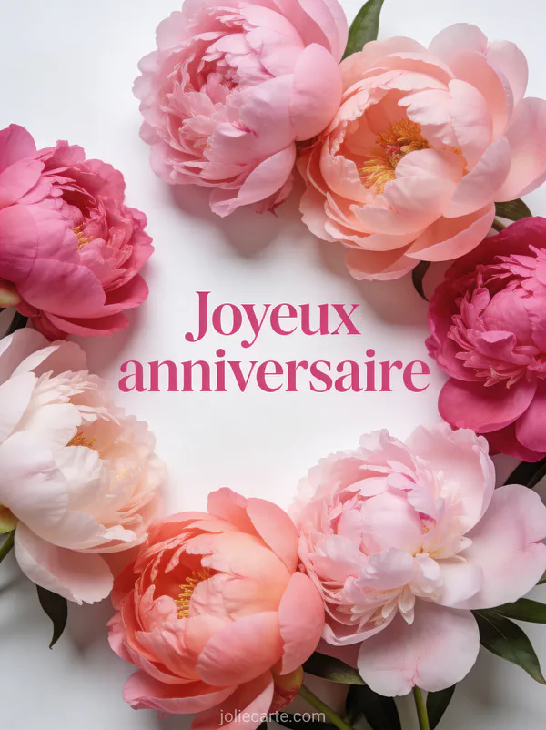 Bouquet de pivoines en différentes nuances de rose du pâle au fuchsia, pétales ouverts et voluptueux en gros plan