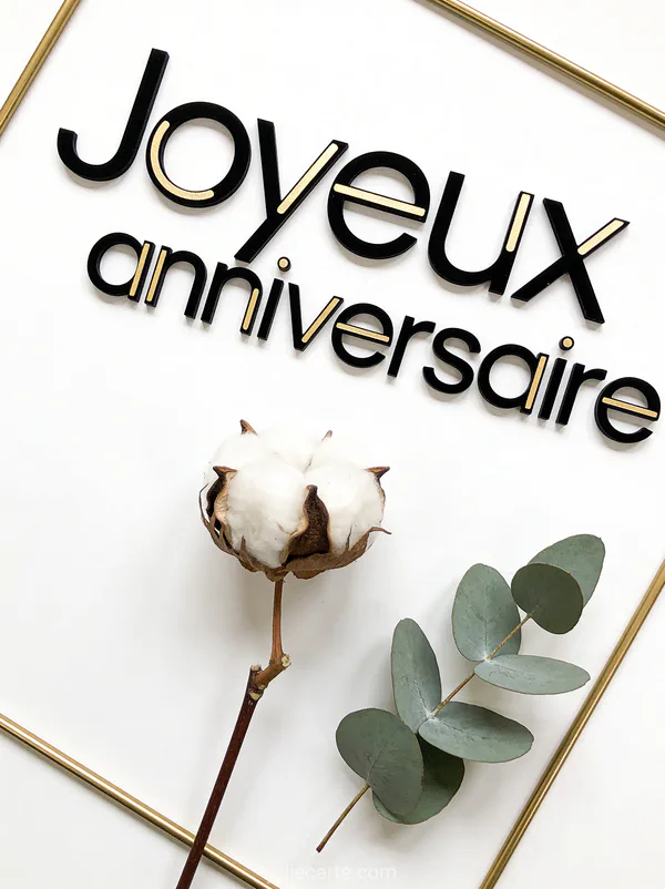 Branche de coton et feuille d'eucalyptus sur fond blanc épuré avec lignes géométriques dorées et texte minimaliste noir