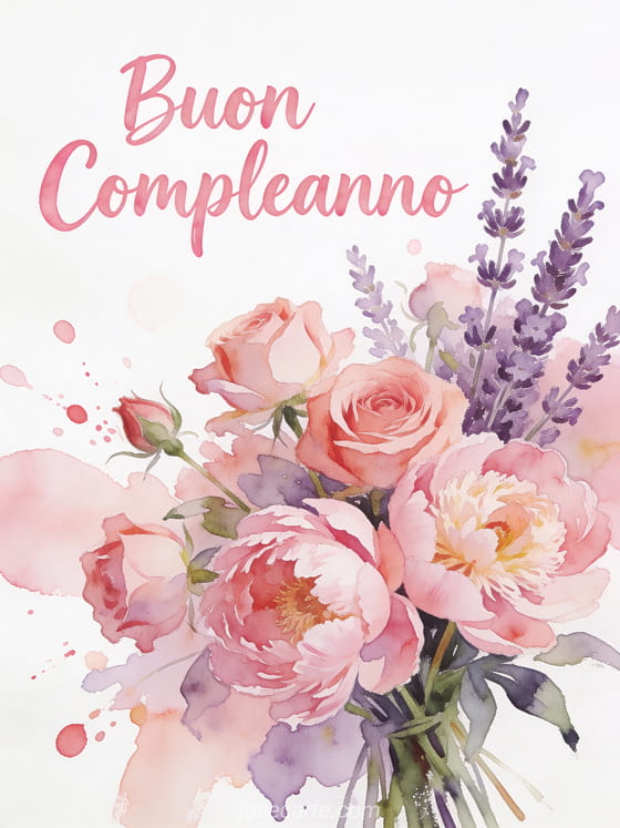 Biglietto Auguri 60° Compleanno Donna Con Fiori Ad Acquerello - Cartoncino Di Alta Qualità 360g/m² - Prodotto In Inghilterra