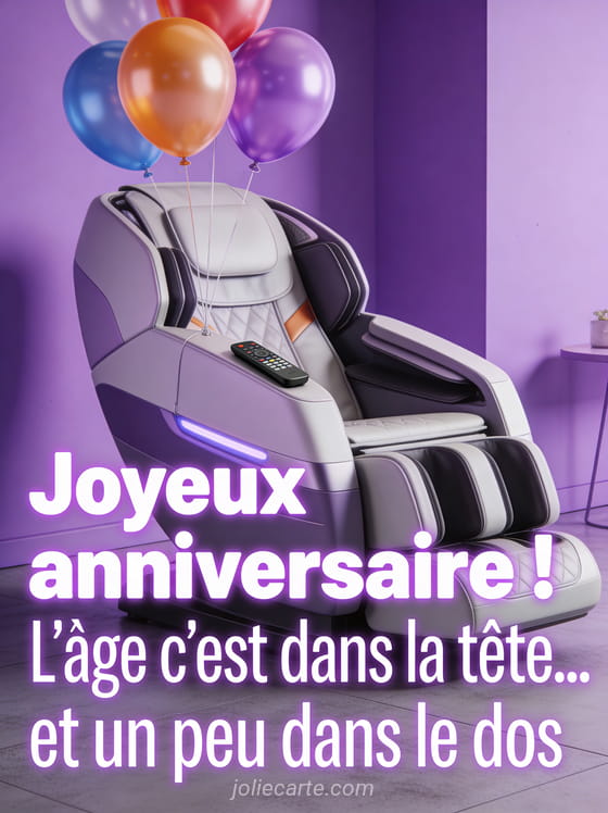 Fauteuil massant high-tech avec des ballons d'anniversaire accrochés et une télécommande en rendu 3D moderne