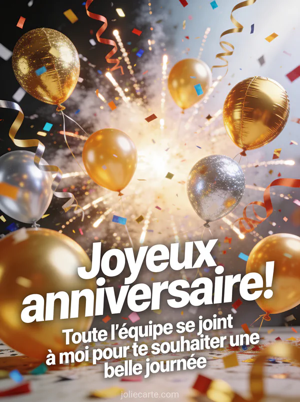 Explosion de confettis colorés et serpentins dans les airs avec ballons dorés et argentés dans une lumière vive