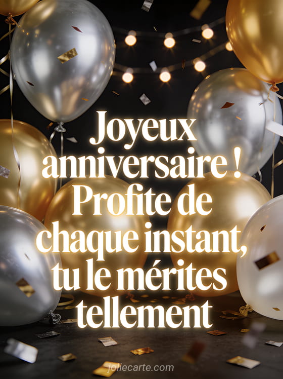 Ballons dorés et argentés avec confettis tombant sur fond sombre élégant avec guirlandes lumineuses scintillantes dans un style photoréaliste