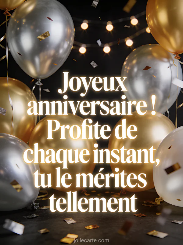 Ballons dorés et argentés avec confettis tombant sur fond sombre élégant avec guirlandes lumineuses scintillantes dans un style photoréaliste