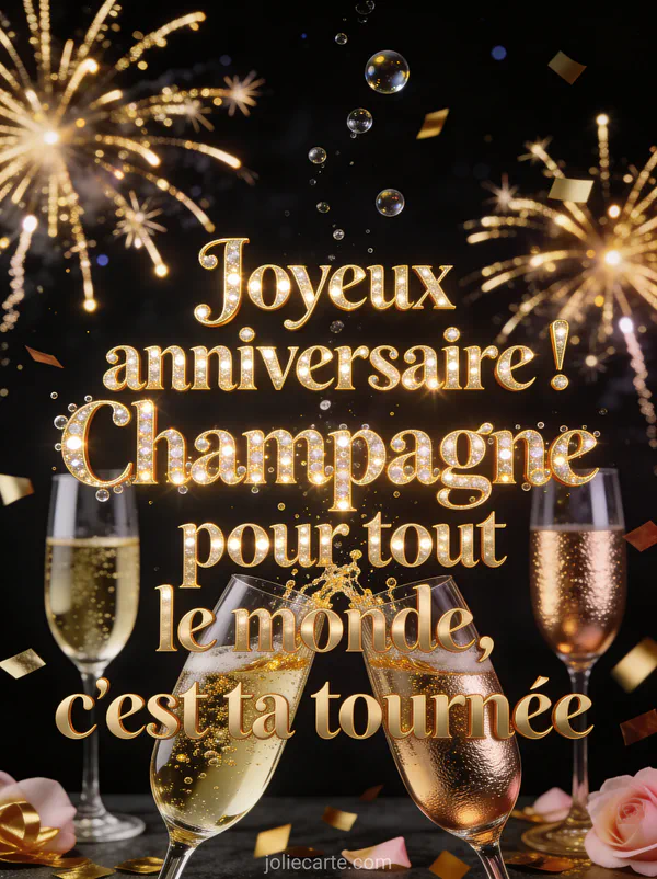 Flûtes de champagne qui trinquent avec éclaboussures dorées et bulles sur fond noir avec feux d'artifice dorés
