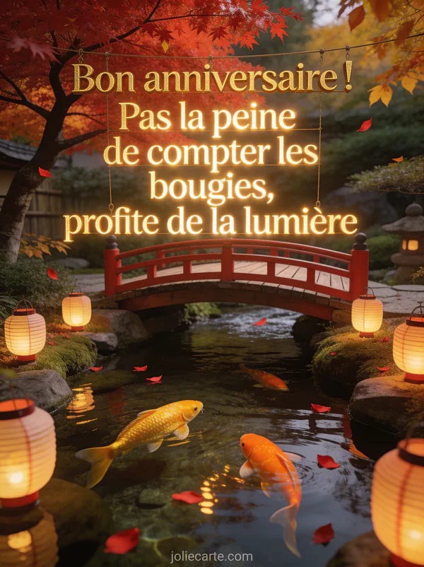 Jardin zen japonais avec érable rouge flamboyant petit pont en bois rouge au-dessus d'un ruisseau avec carpes koï