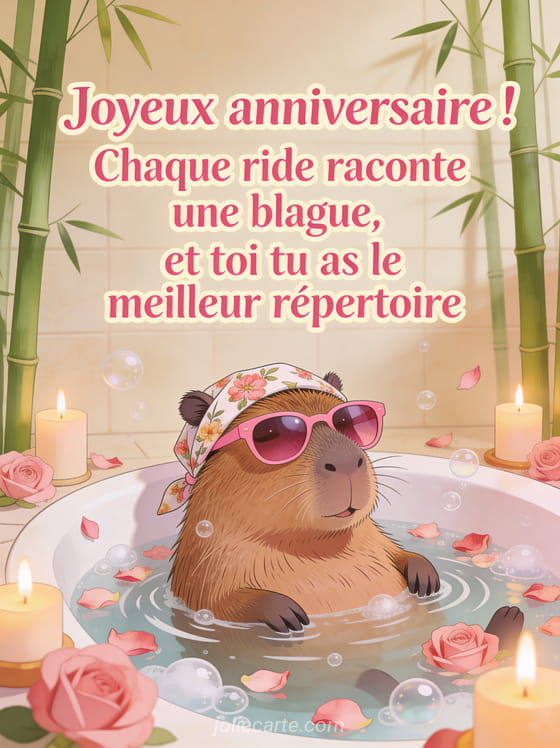 Capybara détendu portant un bandana à fleurs et des lunettes roses dans un bain à remous avec pétales de roses