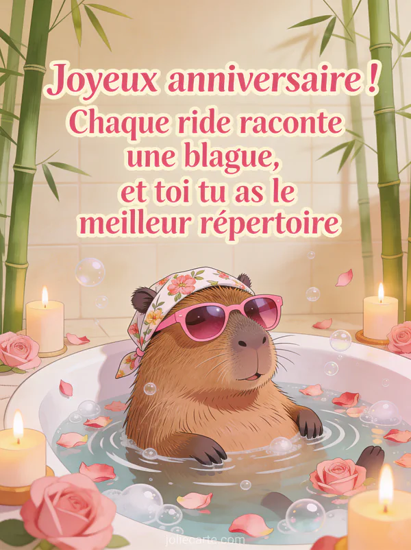 Capybara détendu portant un bandana à fleurs et des lunettes roses dans un bain à remous avec pétales de roses