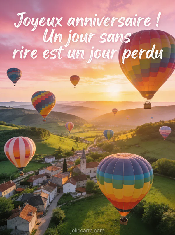 Ciel de montgolfières multicolores survolant une vallée verdoyante au lever du soleil avec collines et villages pittoresques