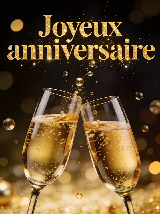 Deux coupes de champagne qui trinquent avec des bulles dorées sur fond sombre élégant et lumières bokeh