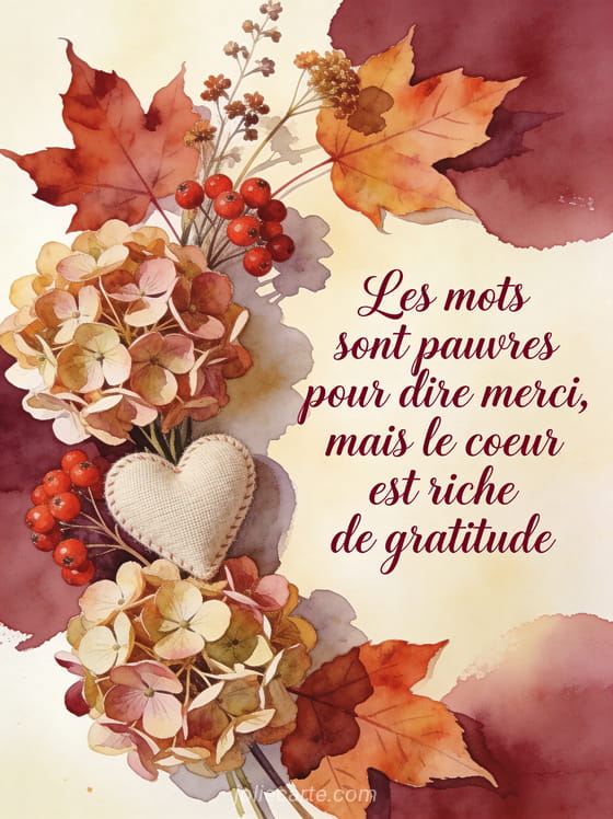 Arrangement de fleurs d'automne séchées et fraîches hortensias baies rouges et feuilles d'érable avec un petit coeur en tissu style aquarelle automnale