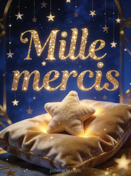 Milliers de petites étoiles dorées tombant comme une pluie de lumière avec doudou étoile sur fond bleu indigo