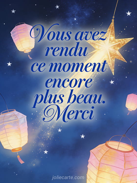 Ciel étoilé avec grande étoile filante dorée et lanternes en papier flottant dans le ciel nocturne