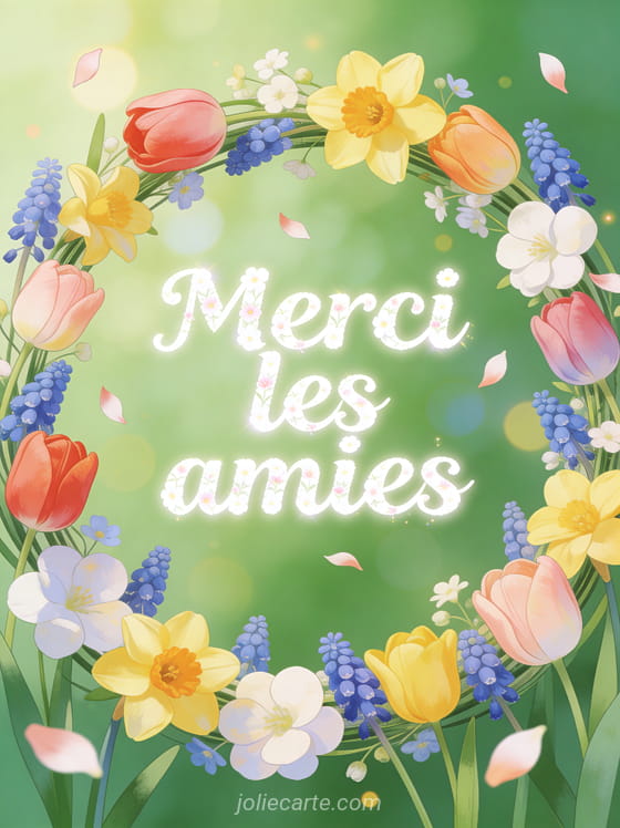 Couronne de fleurs printanières tulipes jonquilles et muscaris formant un cercle sur fond vert tendre