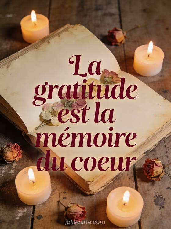 Vieux livre ouvert avec fleurs pressées entouré de bougies allumées et roses séchées sur table en bois