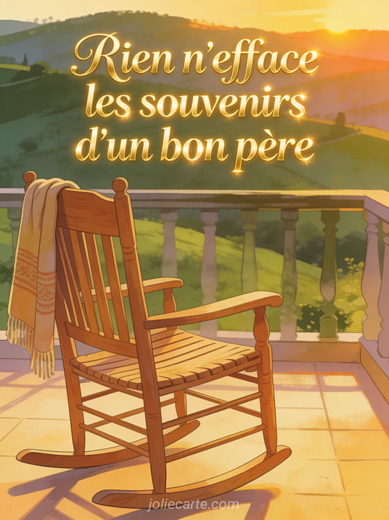 Fauteuil en bois sur une terrasse face à des collines verdoyantes au coucher du soleil avec un châle posé sur le dossier