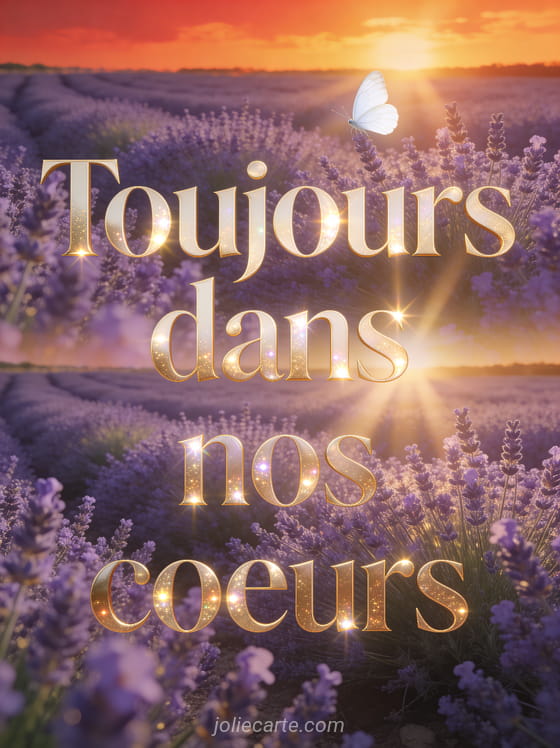 Champ de lavande au coucher du soleil avec une lumière dorée et un papillon blanc qui vole dans un rayon de soleil