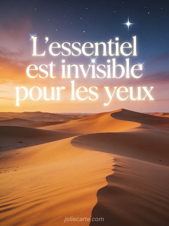 Désert au crépuscule avec dunes de sable doré et ciel étoilé naissant avec une étoile très brillante dans des couleurs chaudes