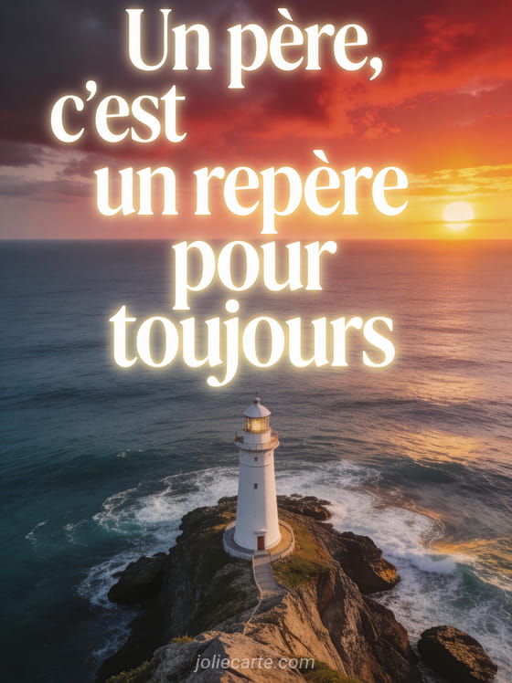 Phare blanc sur une falaise au bord de la mer avec soleil couchant teignant le ciel de rouge et d'or et vagues sur les rochers