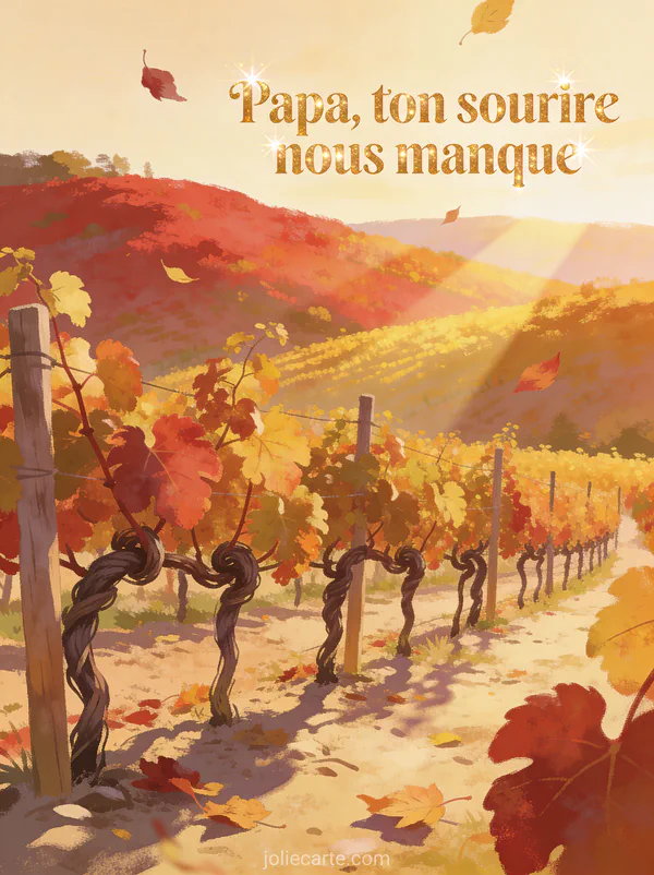 Paysage de vignoble en automne avec des collines colorées de rouge et d'or dans une lumière chaude de fin de journée