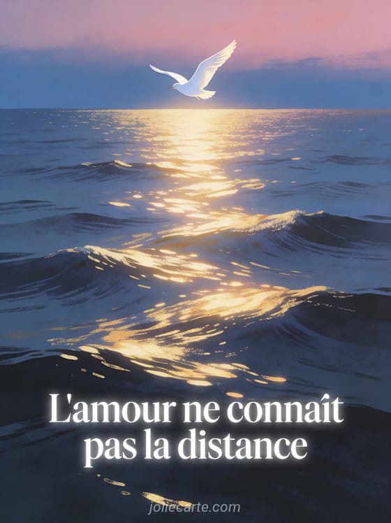 Horizon de mer au crépuscule avec un ciel dégradé du bleu au rose un oiseau blanc et des reflets dorés sur les vagues