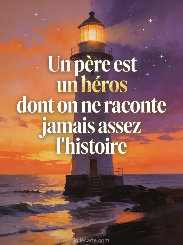 Phare majestueux illuminé au bord de l'océan au crépuscule avec ciel orange et violet et étoiles naissantes