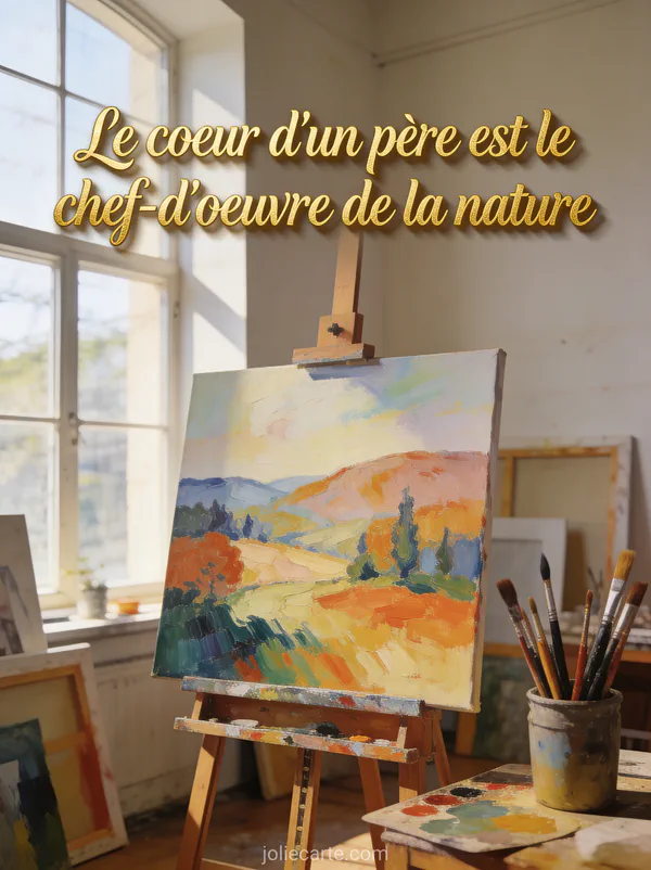 Atelier d'artiste avec chevalet, pinceaux et toile colorée éclairés par la lumière naturelle d'une grande fenêtre