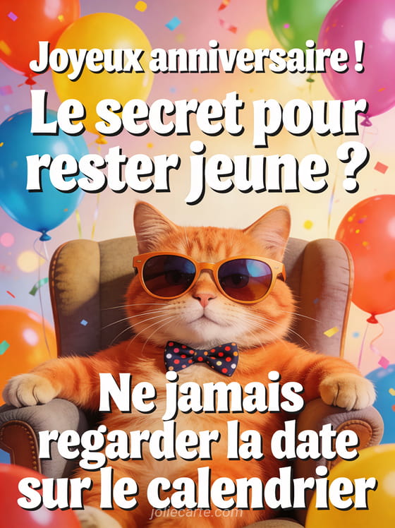 Chat roux avec lunettes de soleil surdimensionnées et noeud papillon à pois assis dans un fauteuil club avec ballons