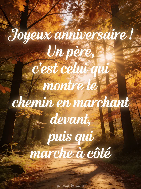 Sentier forestier baigné de lumière dorée traversant une forêt d'automne aux feuilles cuivrées et ambrées