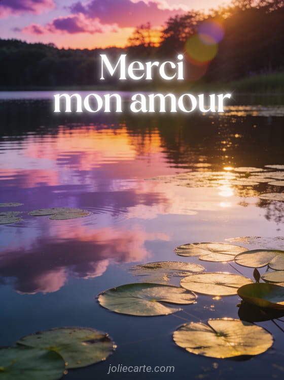 Coucher de soleil spectaculaire sur l'océan avec des nuages roses et violets reflétés dans un lac calme et des nénuphars