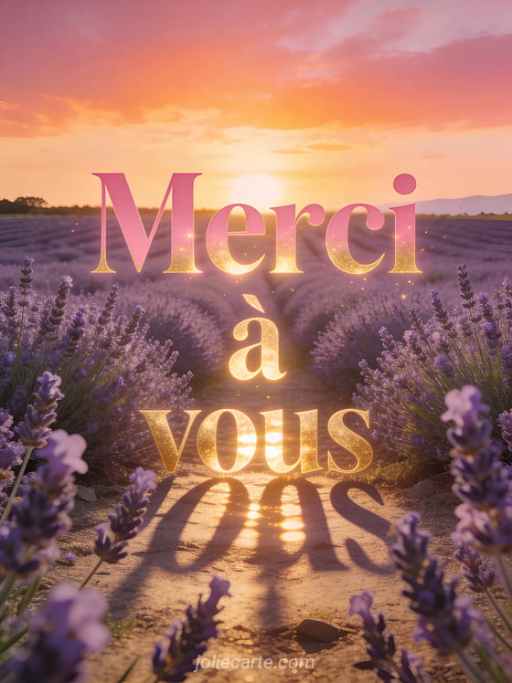 Coucher de soleil sur un champ de lavande en Provence avec ciel orangé rosé et lumière dorée rasante