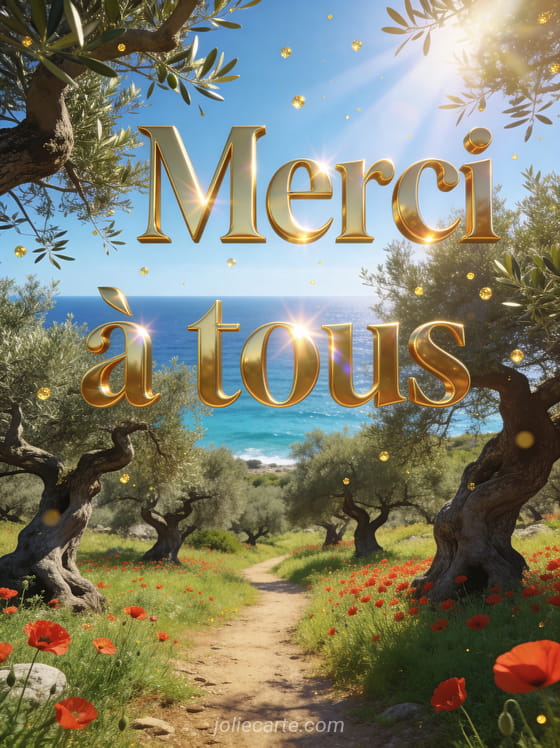 Oliveraie en Grèce avec oliviers tordus et coquelicots rouges, vue sur la Méditerranée bleu azur au loin