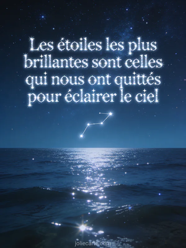 Ciel nocturne profond parsemé d'étoiles brillantes au-dessus d'un océan calme avec des reflets de lumière sur l'eau